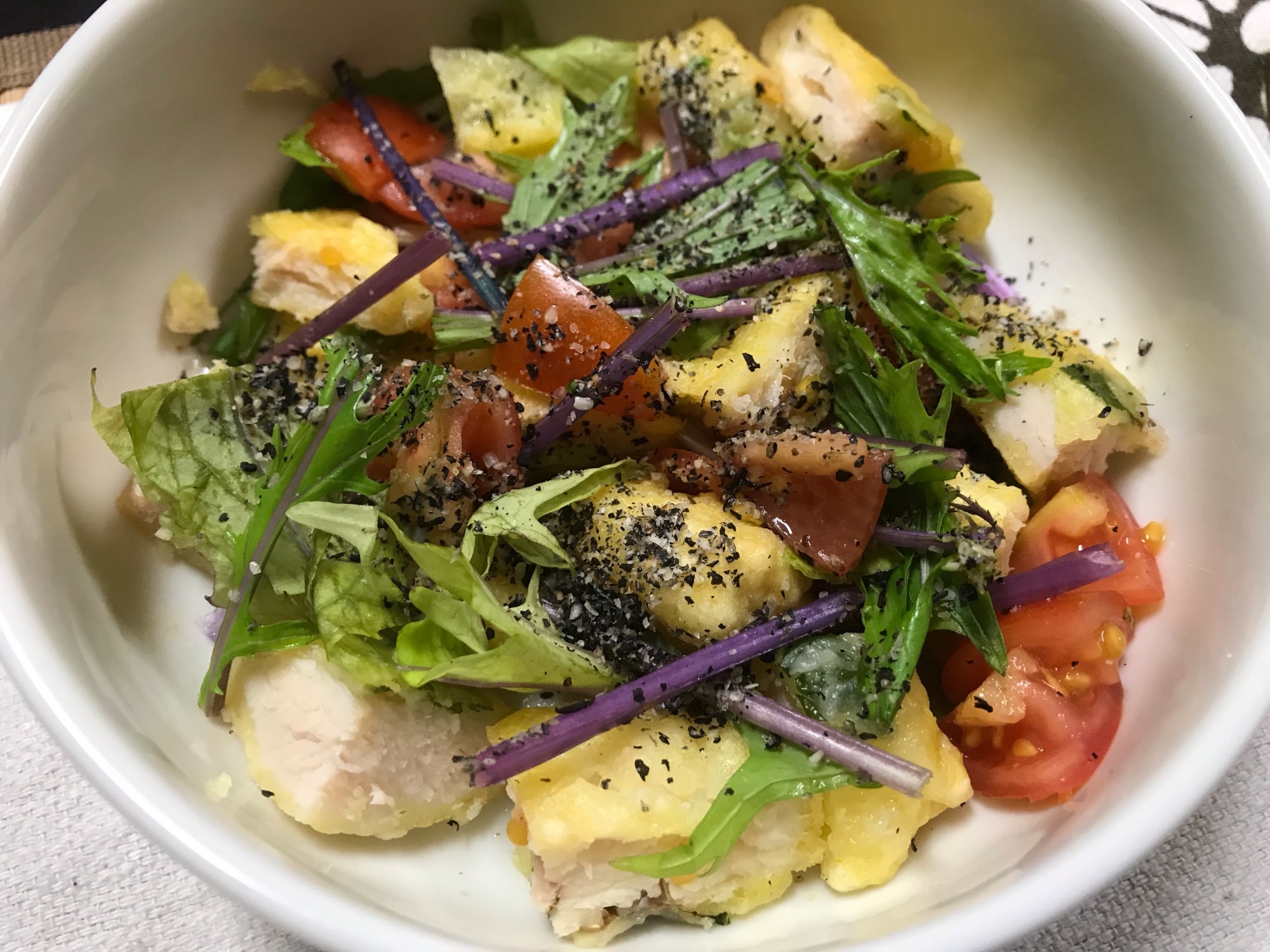 アレンジ！水菜とトマトのしそとり天サラダ レシピ・作り方 by たか