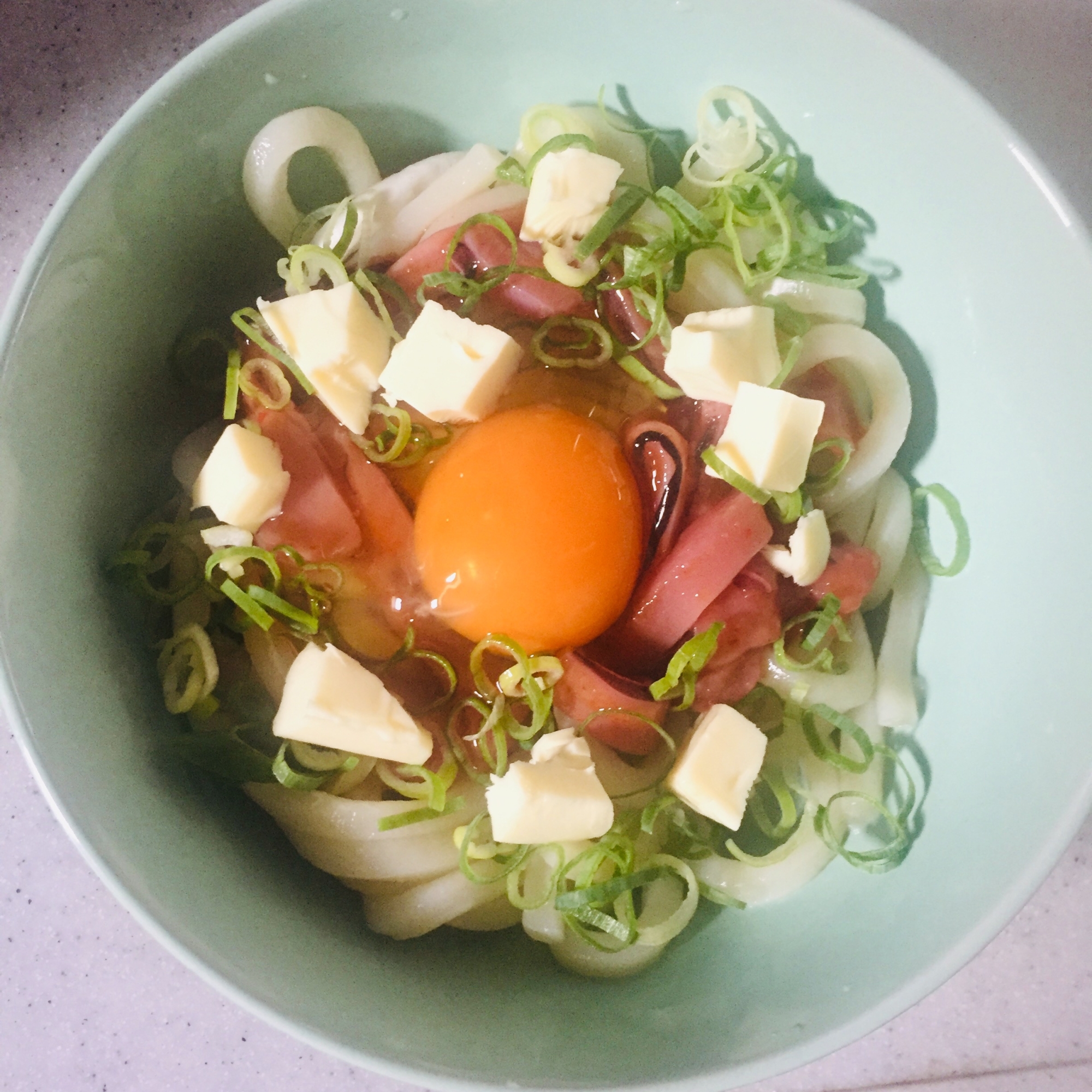 いか明太チーズ月見うどん レシピ 作り方 By Ior 楽天レシピ