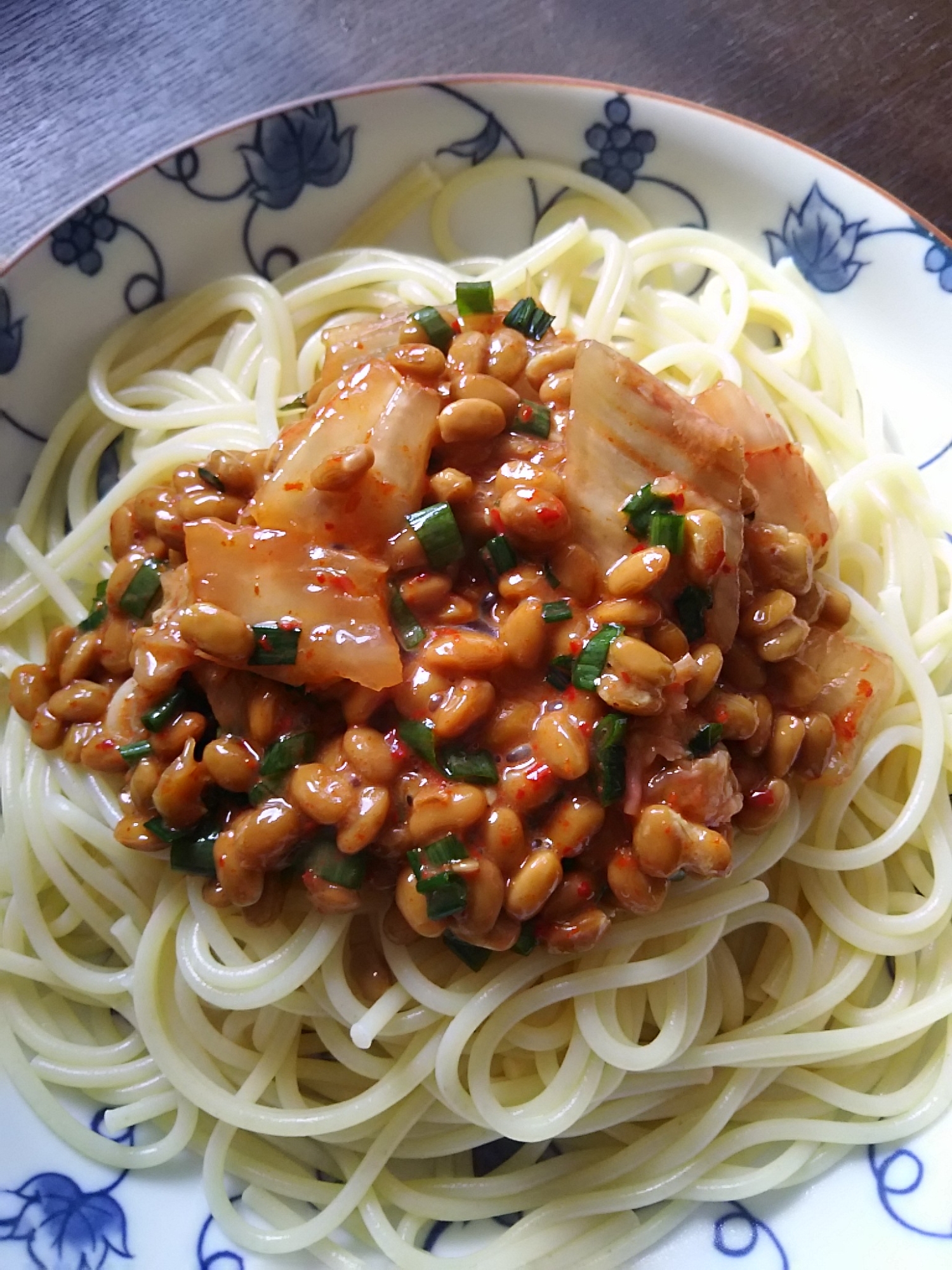 キムチで美味しい(^^)納豆キムチパスタ