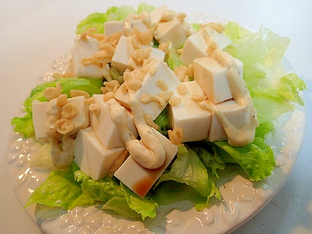 タルタル＆醤油で　揚げ玉サクッ‼豆腐レタスサラダ♬