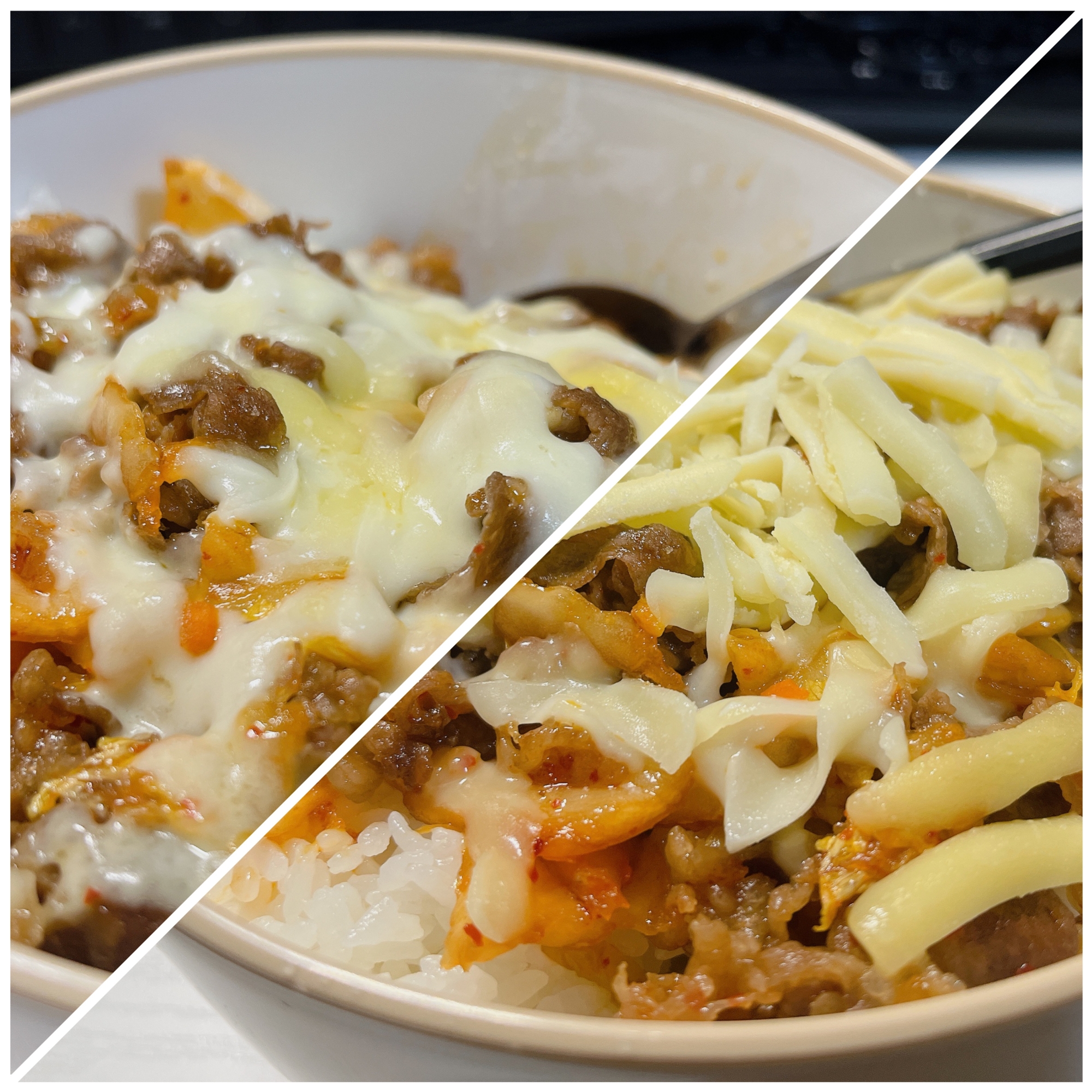 辛さ控えめ!牛キムチーズ丼