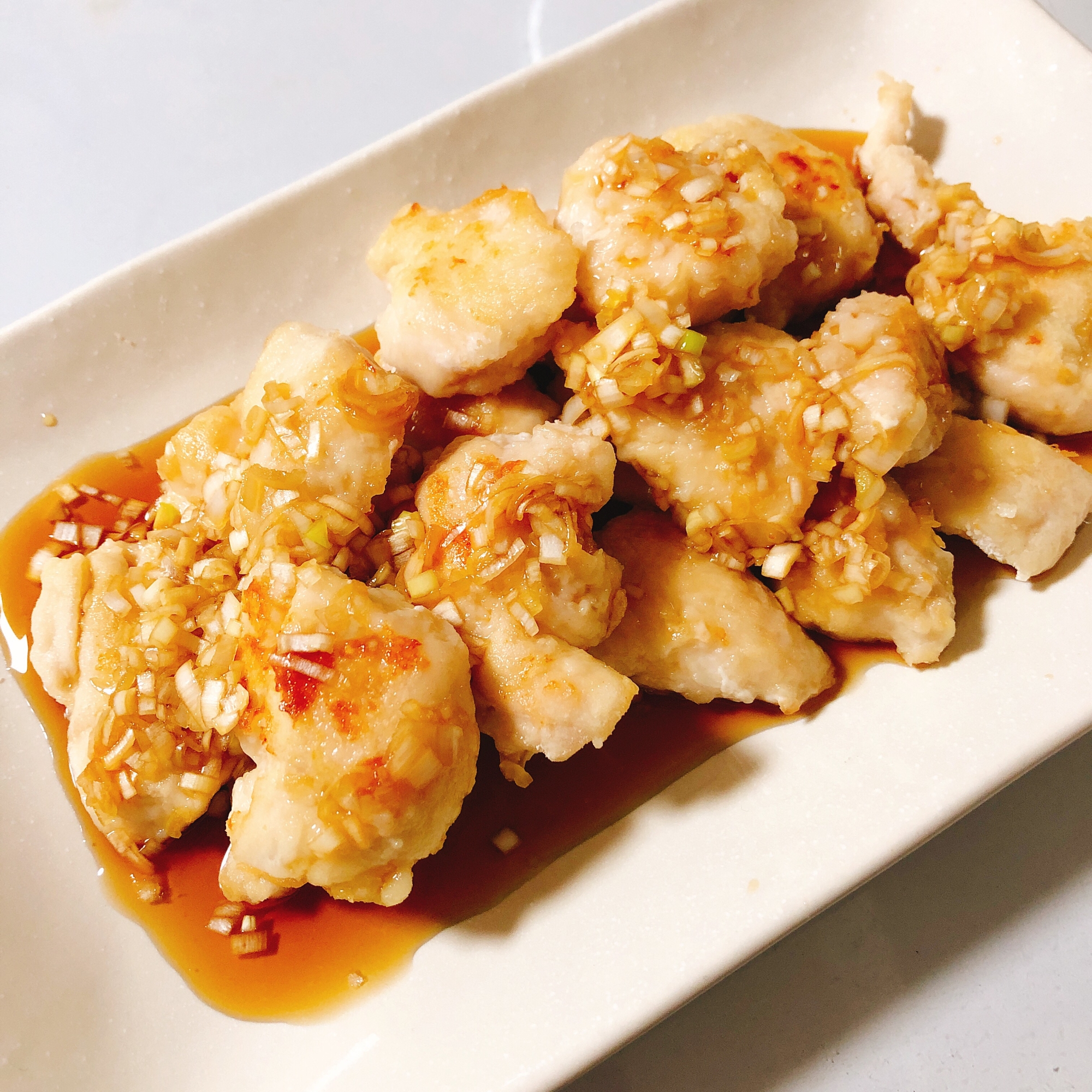 鶏ささみで揚げない油淋鶏 レシピ 作り方 By うめぐ 楽天レシピ