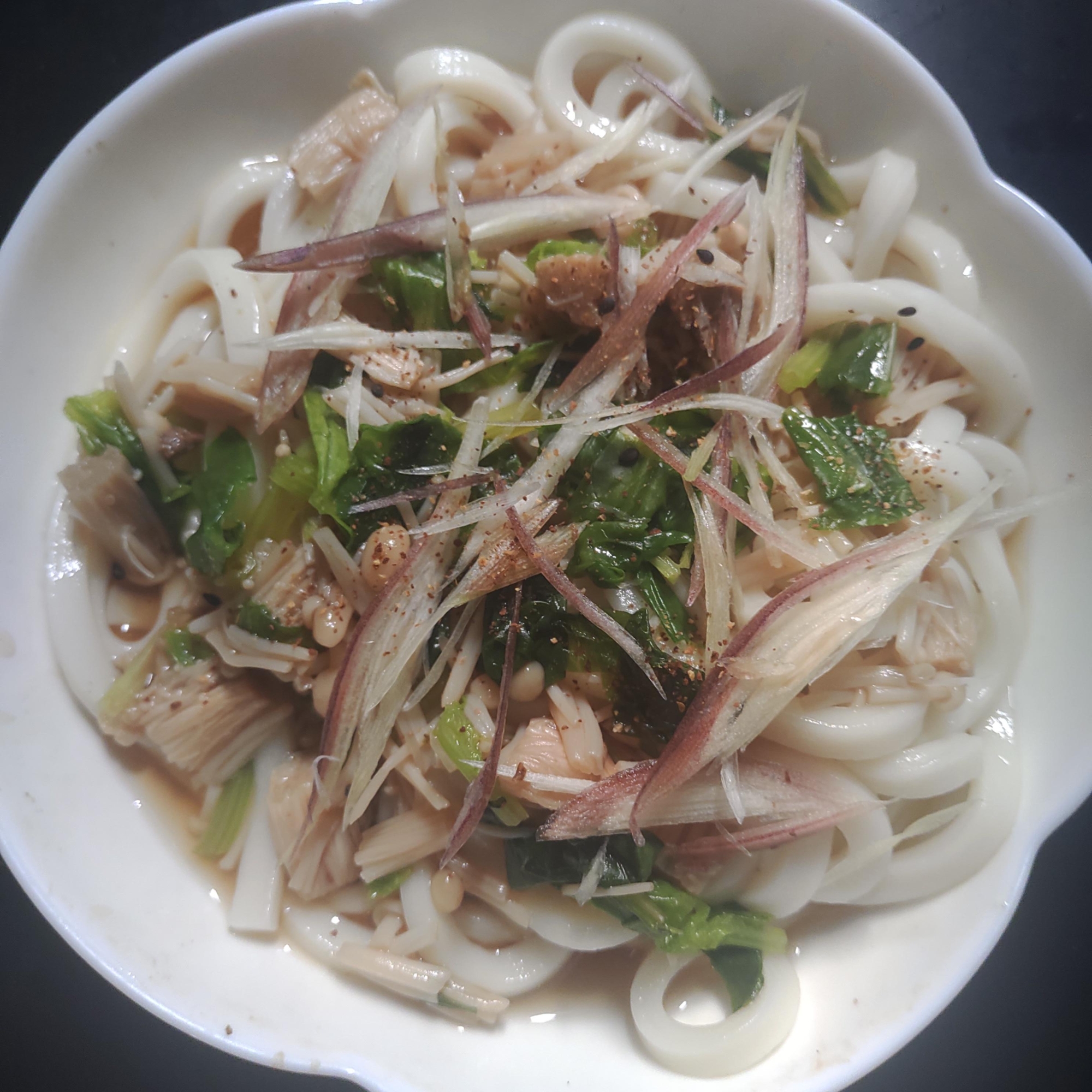 ほうれん草、えのき、みょうが、かけうどん