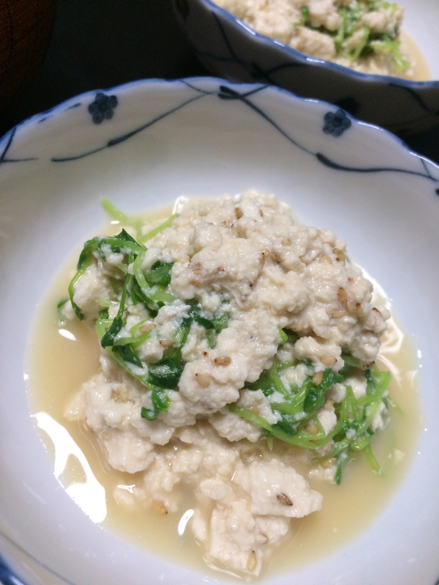 豆苗と豆腐の白和え