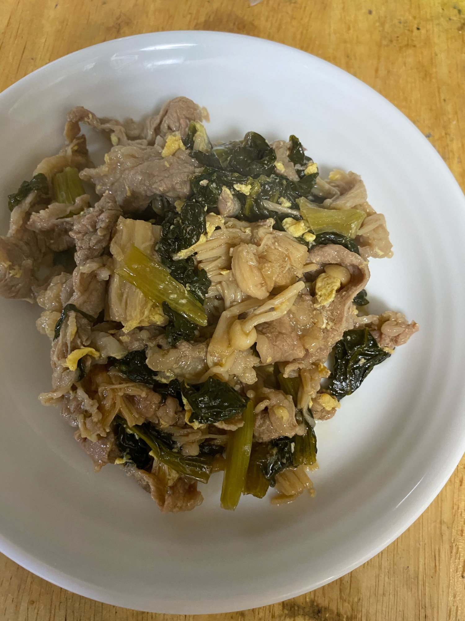 牛肉と小松菜とえのきの焼き煮