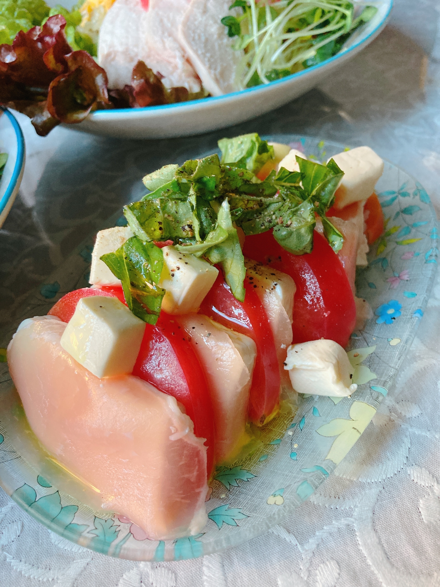 簡単！ヘルシー❣️豆腐と生ハムとトマトのカプレーゼ