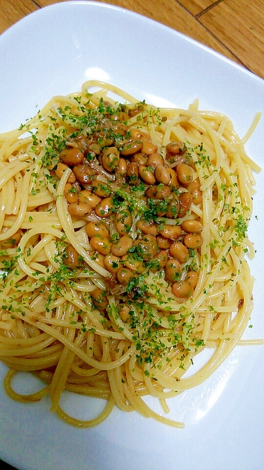 なめ茸と納豆の醤油スパゲティ