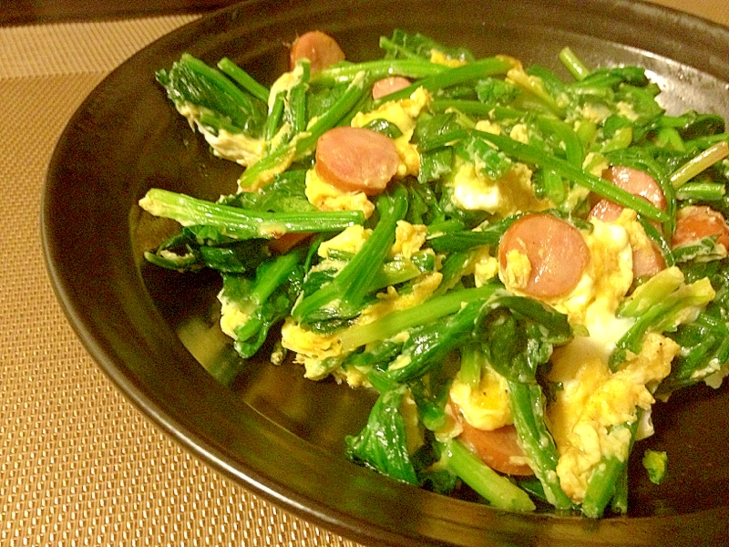 ほうれん草とソーセージと卵の炒め物 レシピ 作り方 By Anelavivi 楽天レシピ