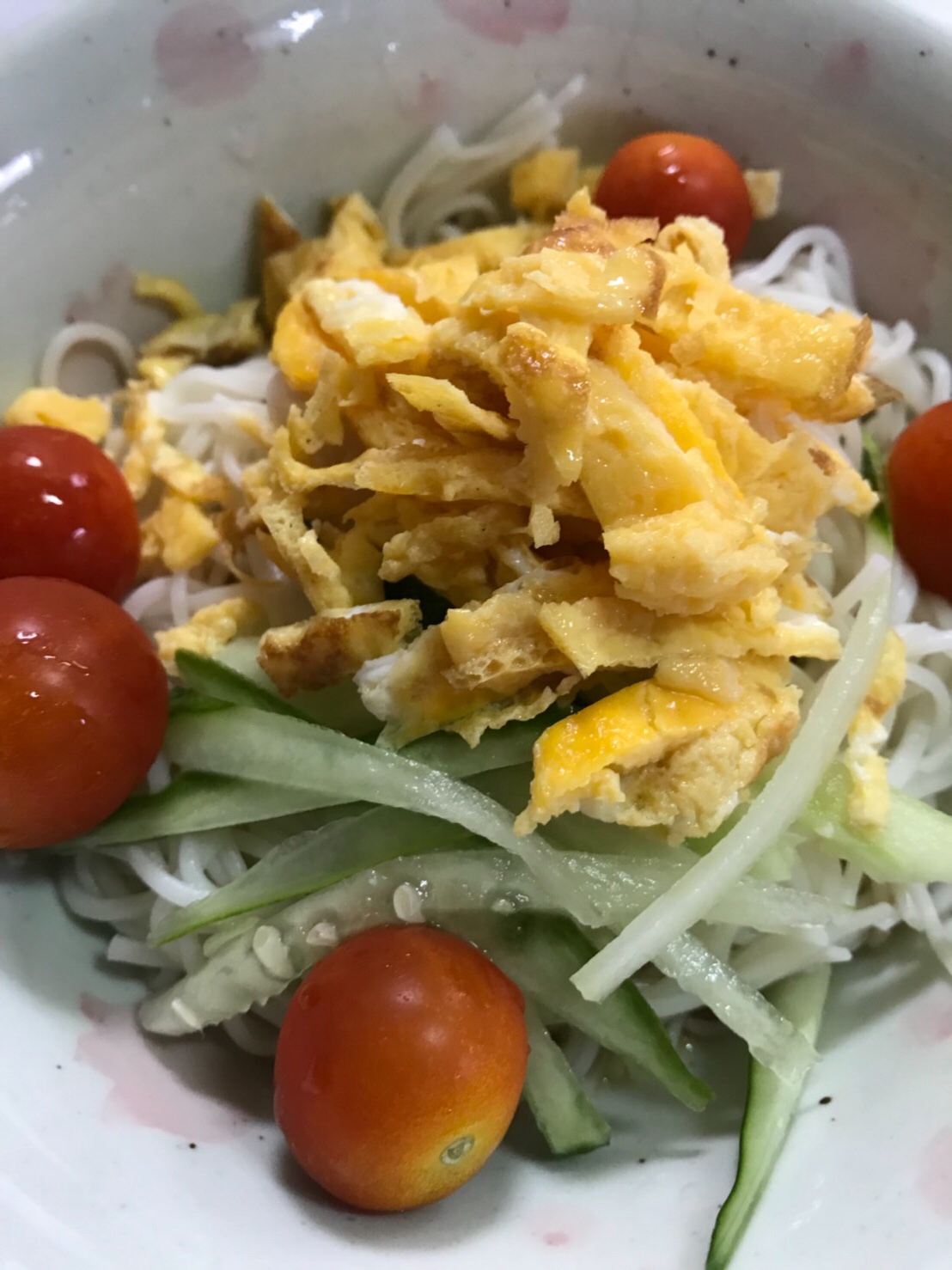 ミニトマトときゅうりと玉子の素麺(^○^)