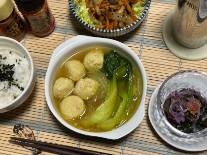 青梗菜と鶏団子のカレースプビーフン