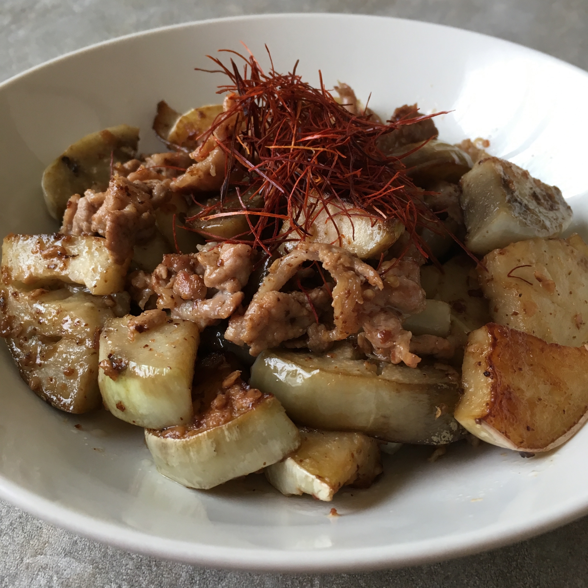 白ナスと豚こま肉のマヨオイ炒め♪