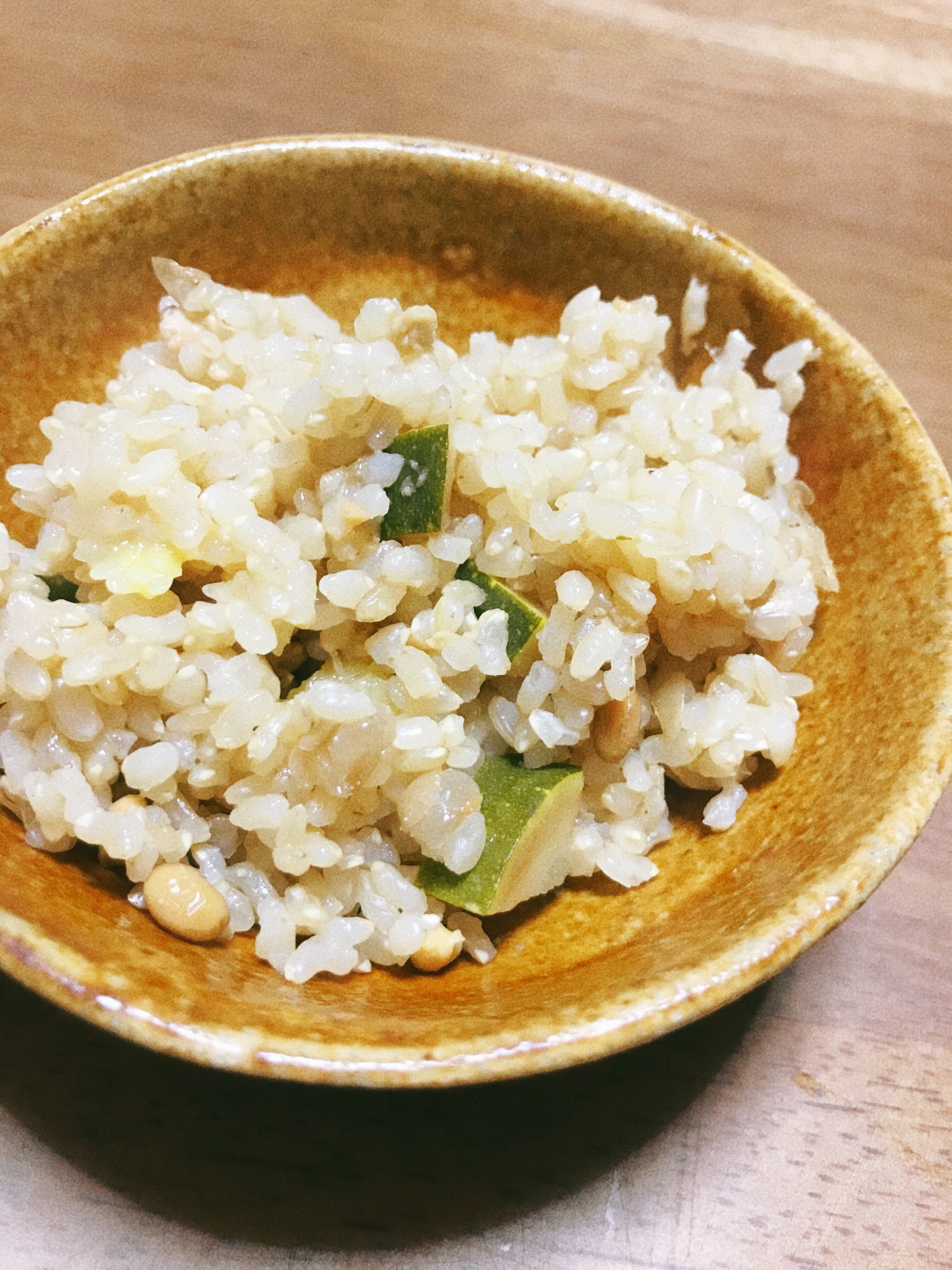 納豆とズッキーニで炊き込みご飯