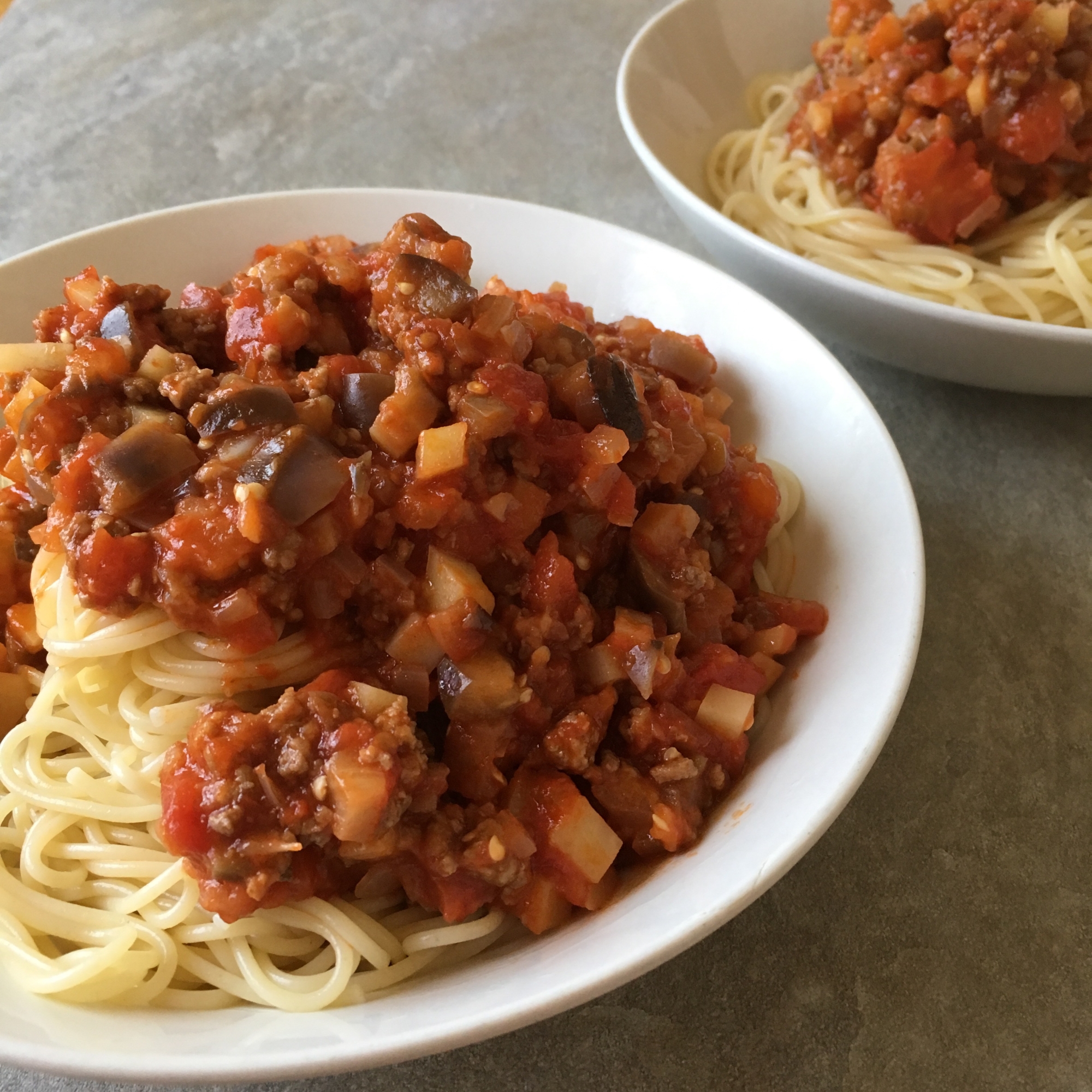 スパゲティナスじゃがミートソース♪