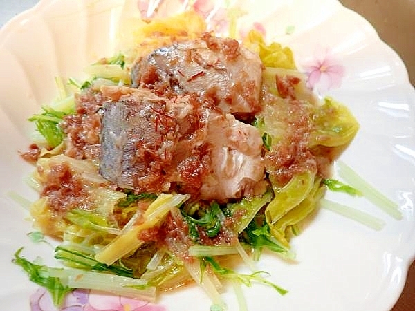 蒸し白菜とサバ缶の梅味ソース