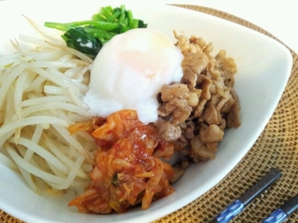 手抜きビビンバ風丼★ぜーんぶレンジで簡単！