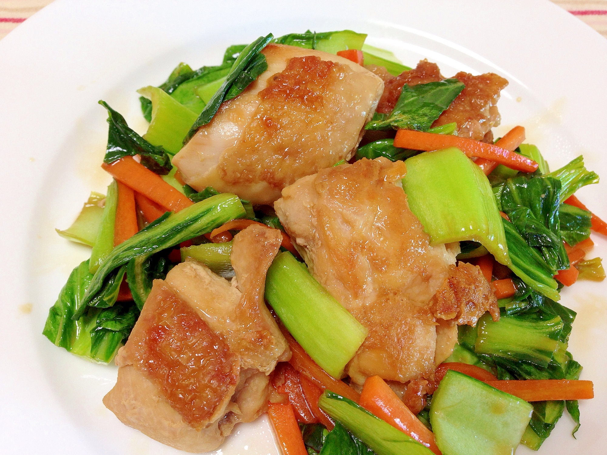 鶏肉とチンゲン菜の中華炒め