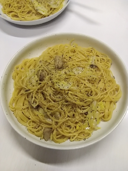 めんつゆで　キャベツと鯖の和風パスタ