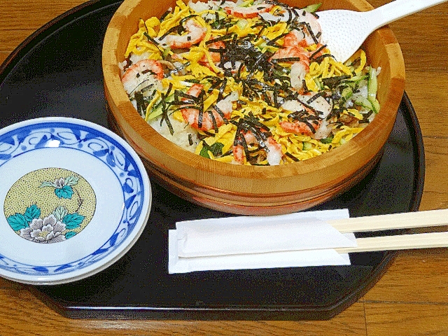 創作・夏料理☆　「なす炒め煮エビちらし」