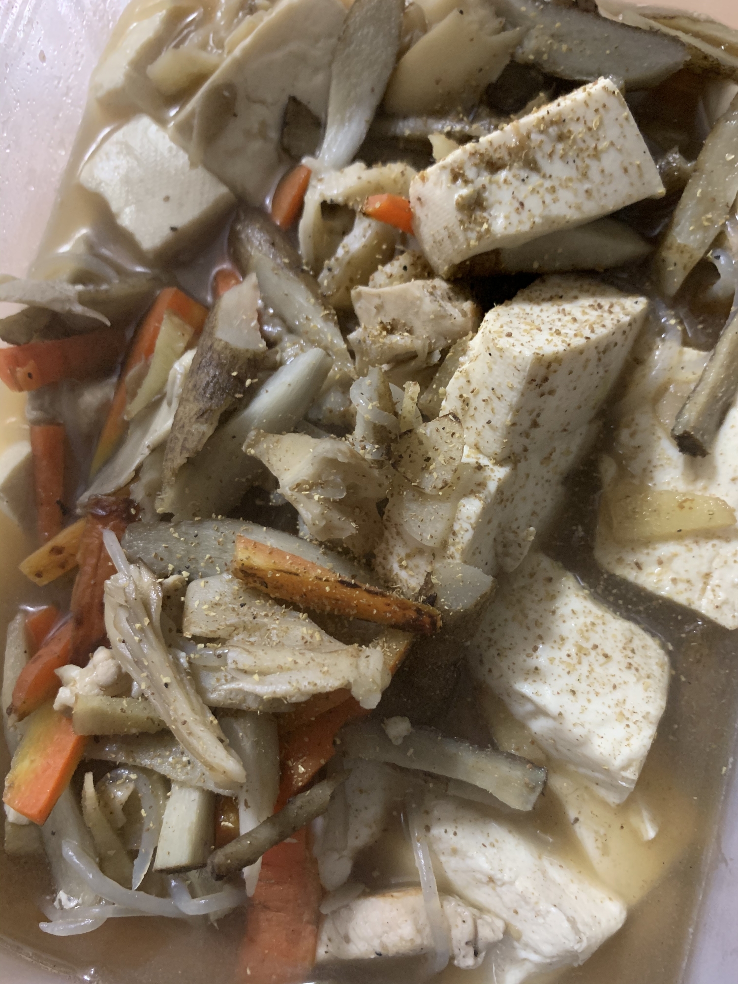 フライパンひとつで秋の根菜と胸肉舞茸の豆腐煮 レシピ 作り方 By かすお 楽天レシピ