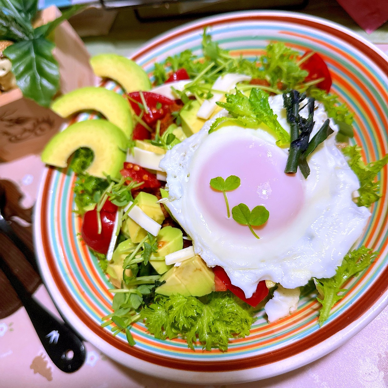 菜の花からし菜セロリ葉の野菜たっぷりタコライス