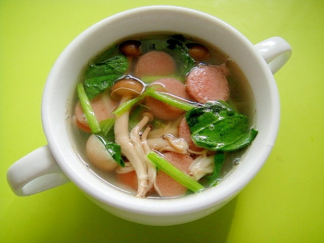 しめじとほうれん草ウインナーのスープ レシピ 作り方 By Mint74 楽天レシピ