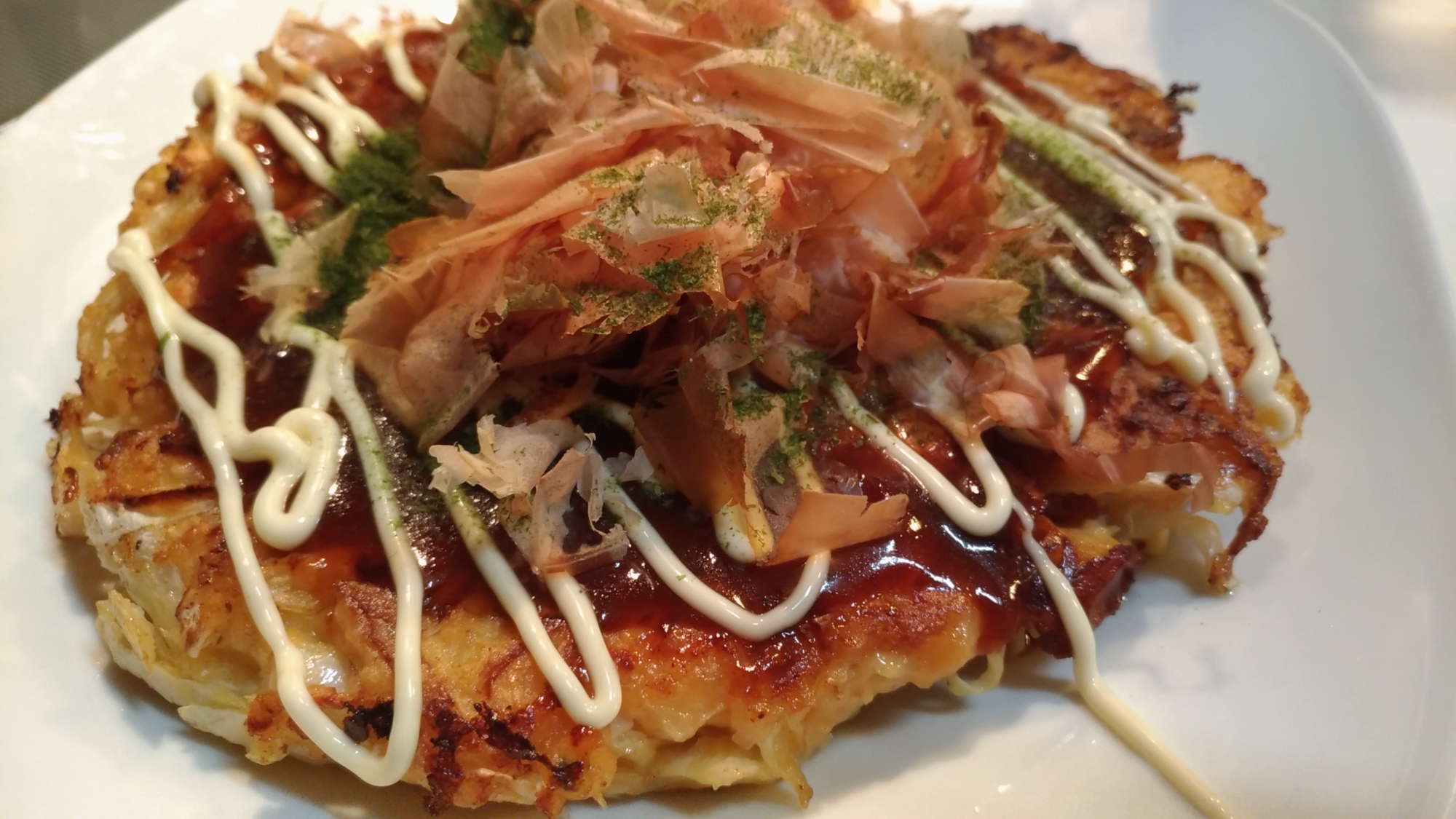 肉なしで絶品☆小麦粉とじゃが芋のもちもちお好み焼き