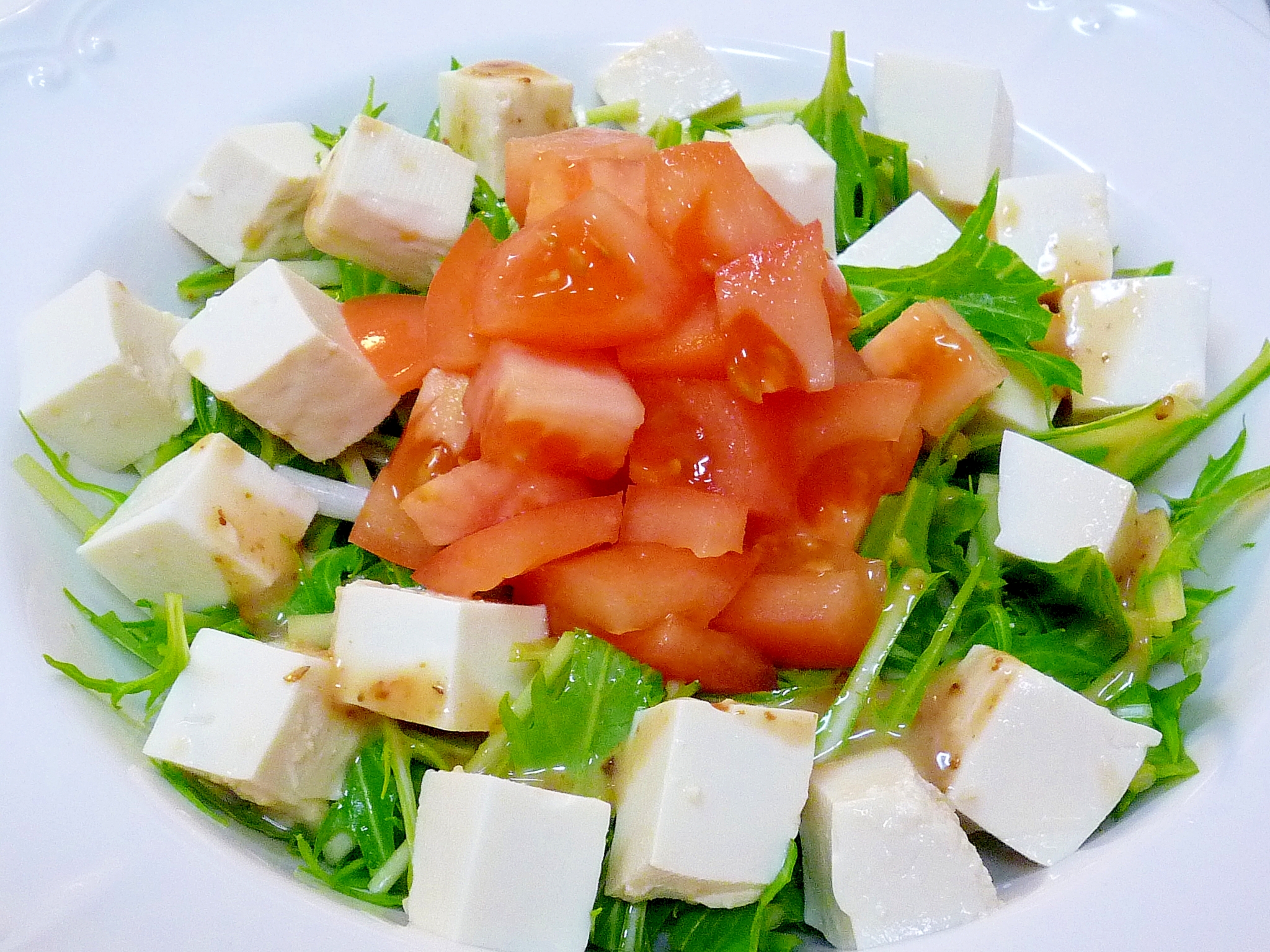 醤油糀豆腐と水菜とトマトのサラダ