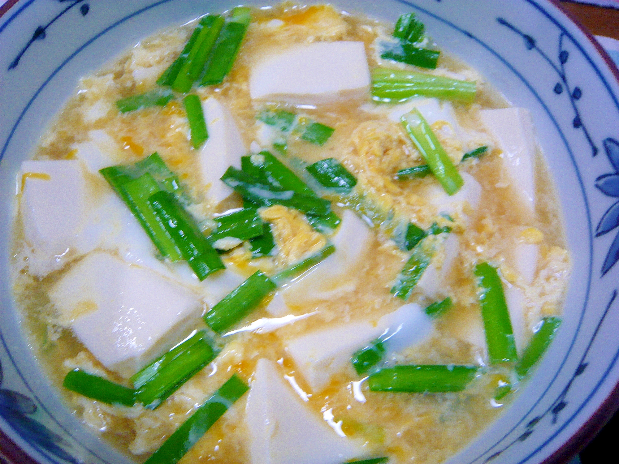 ❤　おでんの残り汁で！　豆腐＆にらの卵とじ　❤