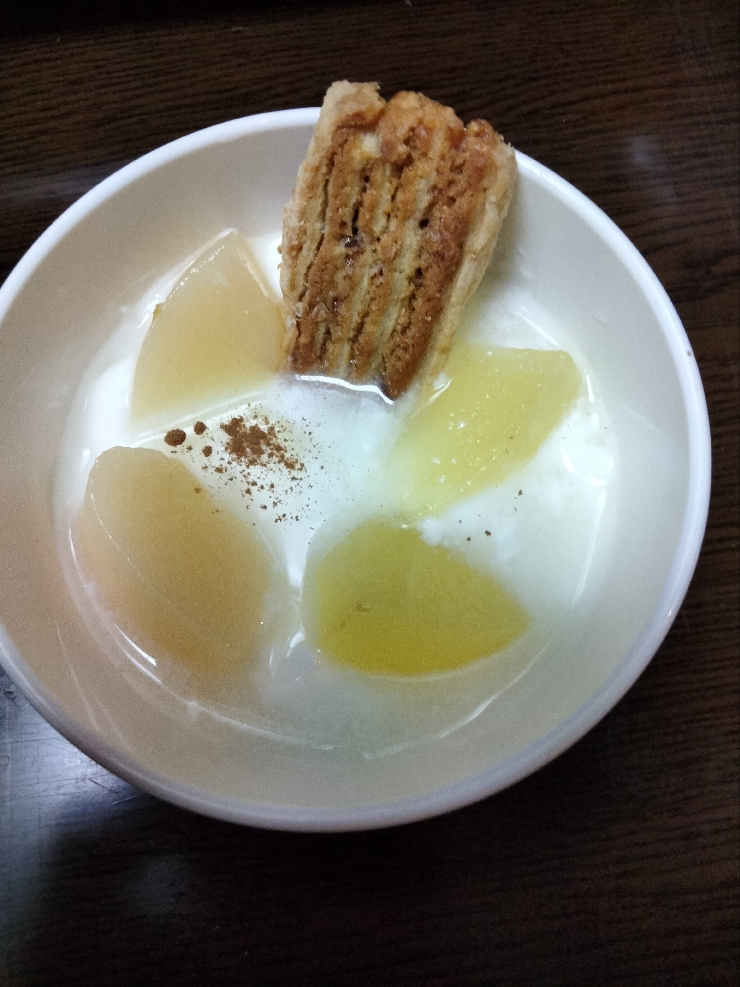 今日のヨーグルト♡白桃黄桃&パイ菓子