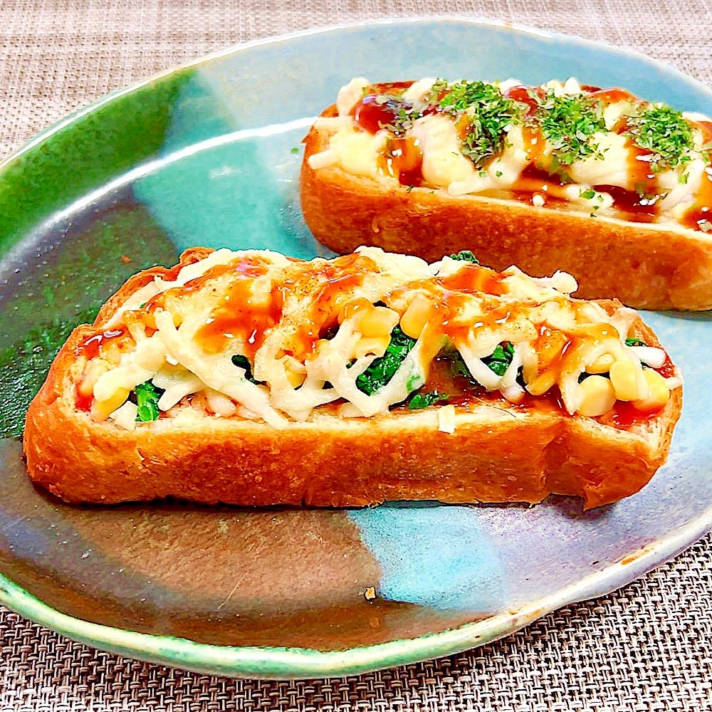 韓国風★春菊とコーンのピザトースト