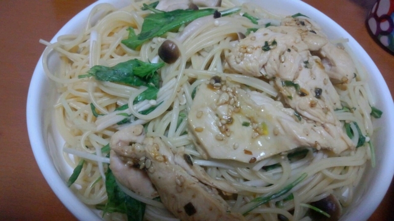 ササミとキノコのさっぱりパスタ
