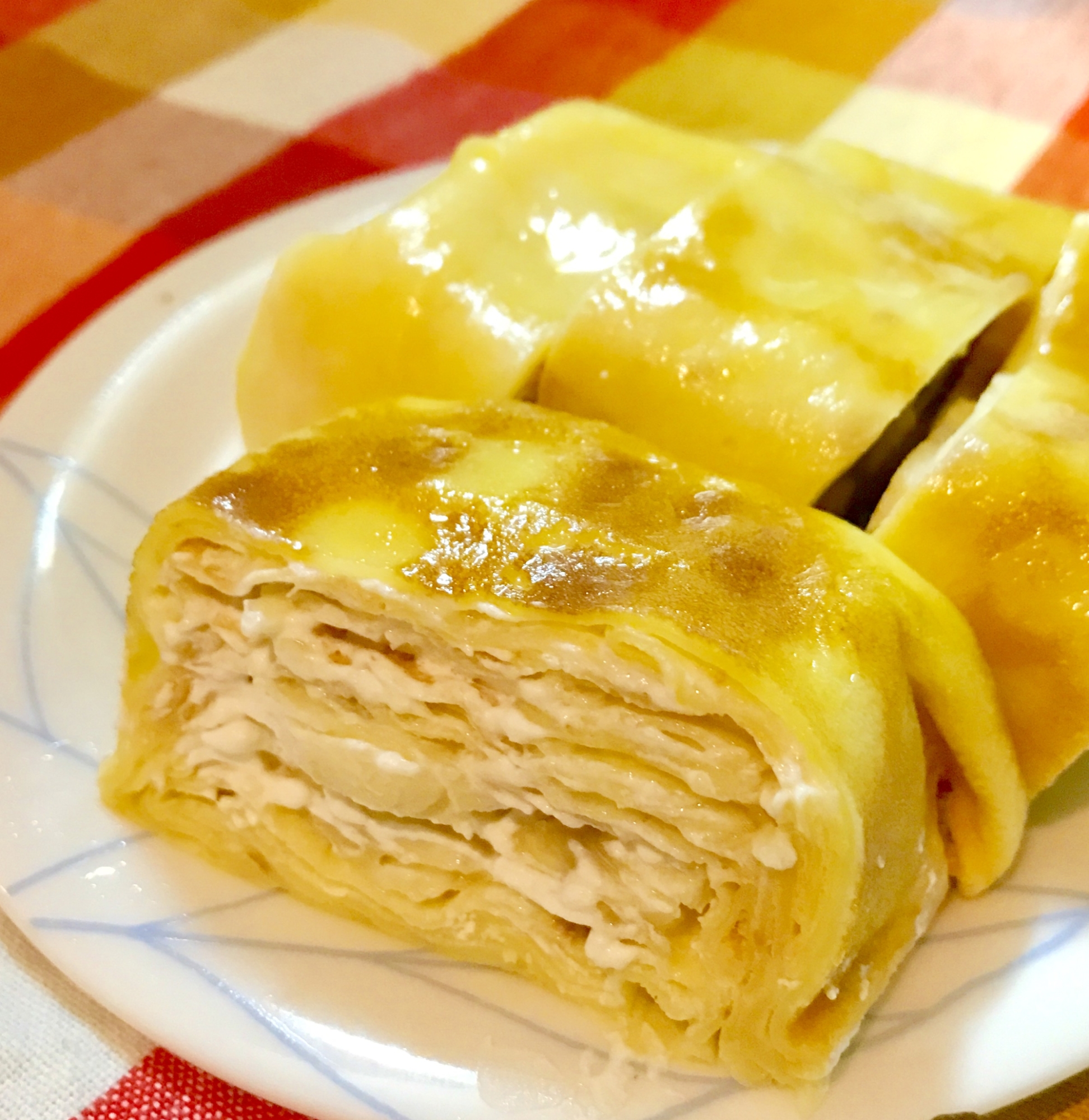 簡単おやつ☆混ぜて焼くだけミルクレープ蜂蜜仕上げ