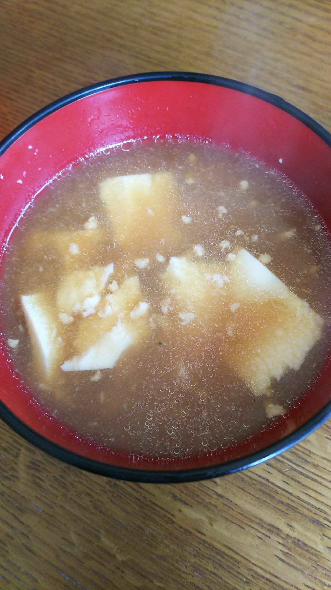 鶏ミンチと豆腐の創味シャンタンスープ！