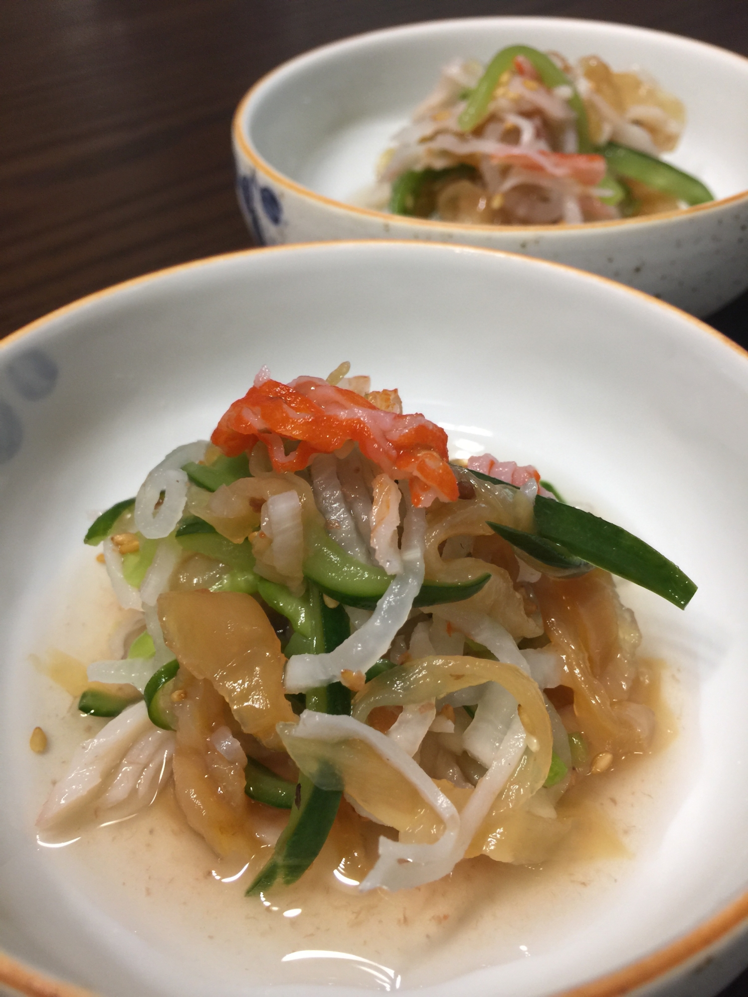 きゅうりとクラゲと大根の酢の物！梅風味