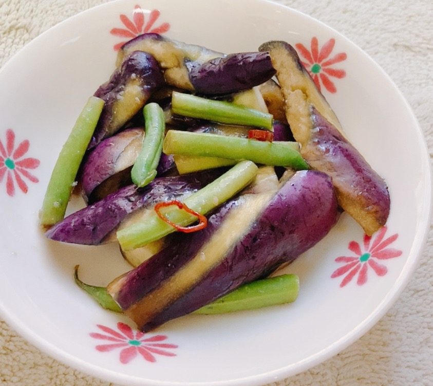 茄子とインゲンの中華味のレンジ蒸し