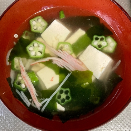 オクラとカニカマの中華スープ