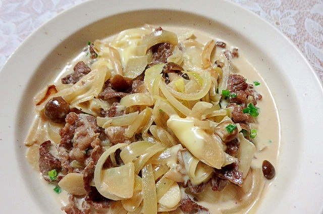 塩麹でビートストロガノフ風牛煮込み