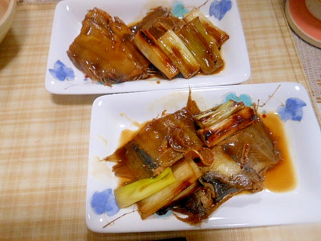 カレイと焼き葱の煮物