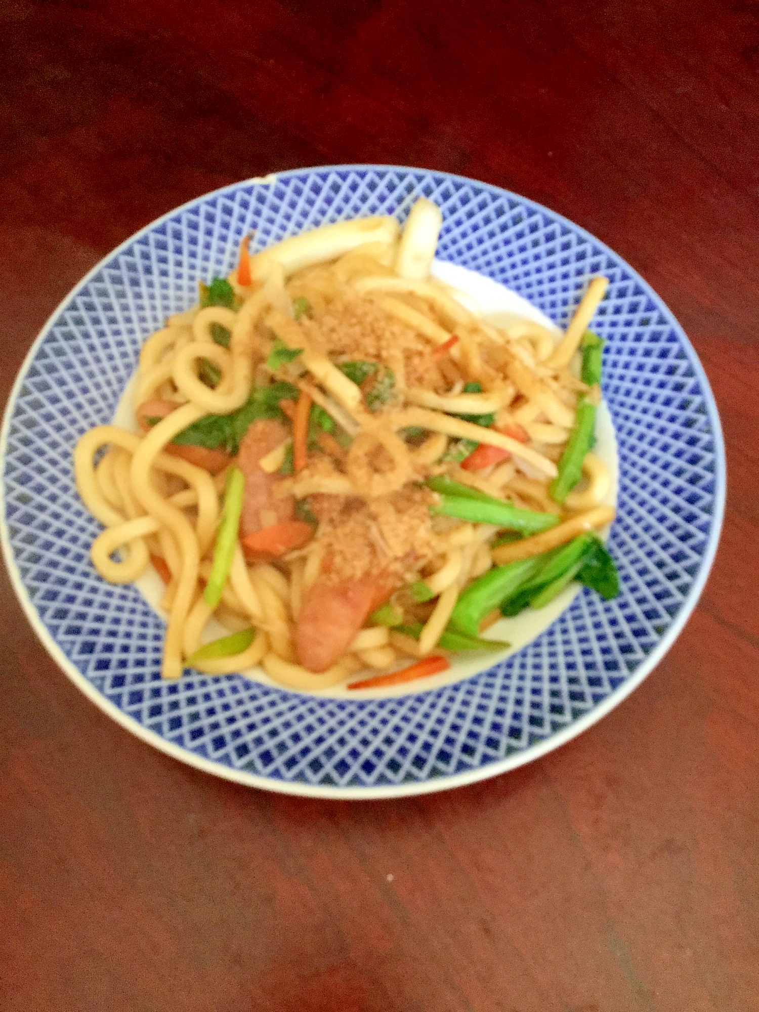 小松菜とウインナーの焼きうどん！