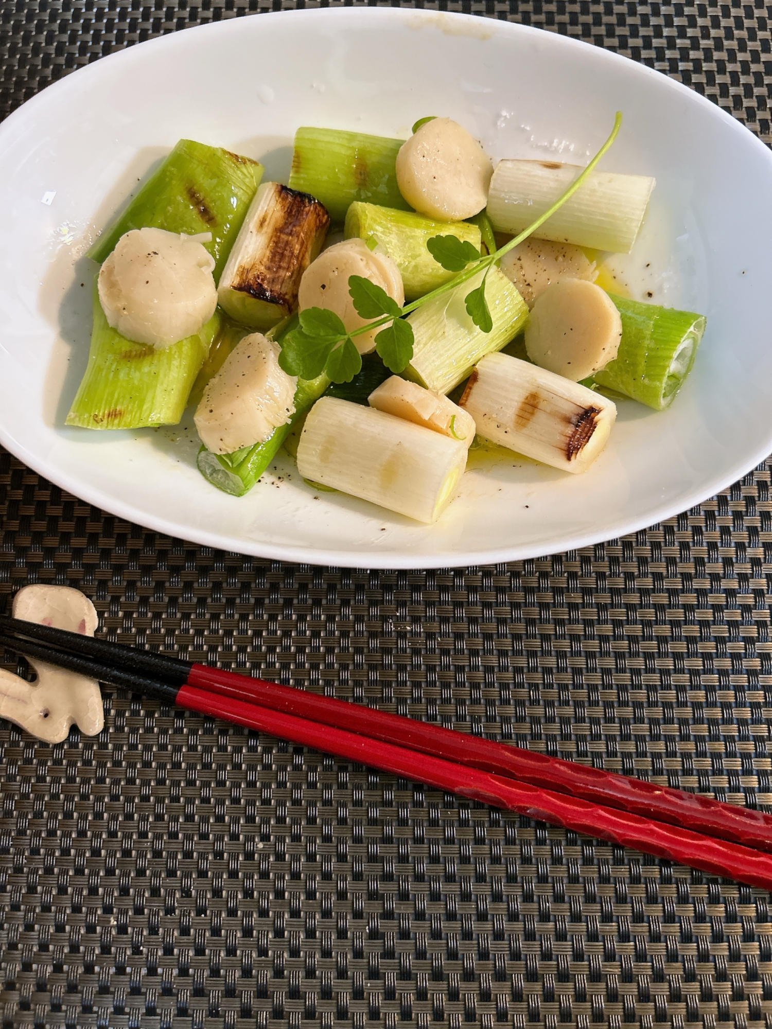 焼き長ネギと 蒸しホタテのマリネ