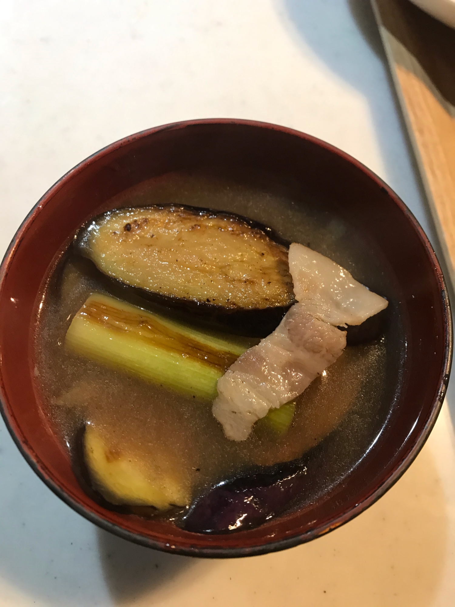 焼きネギと焼き茄子のお味噌汁