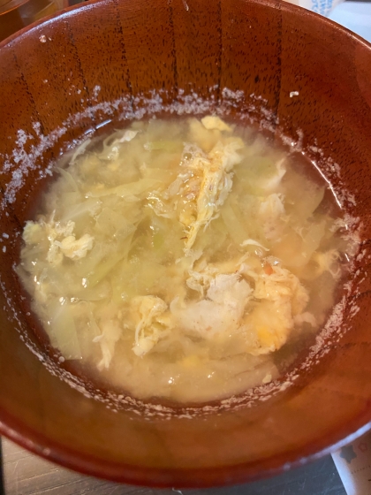 キャベツ,玉葱,薄揚げの卵とじお味噌汁