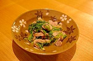 簡単付合わせ　豚肉と水菜のレンジ料理