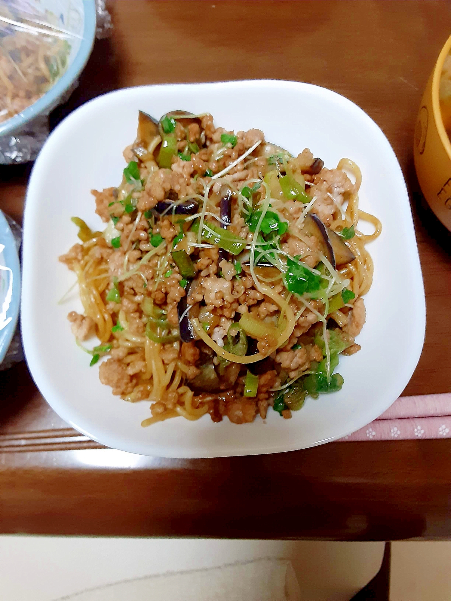 ナスとひき肉の焼きそば