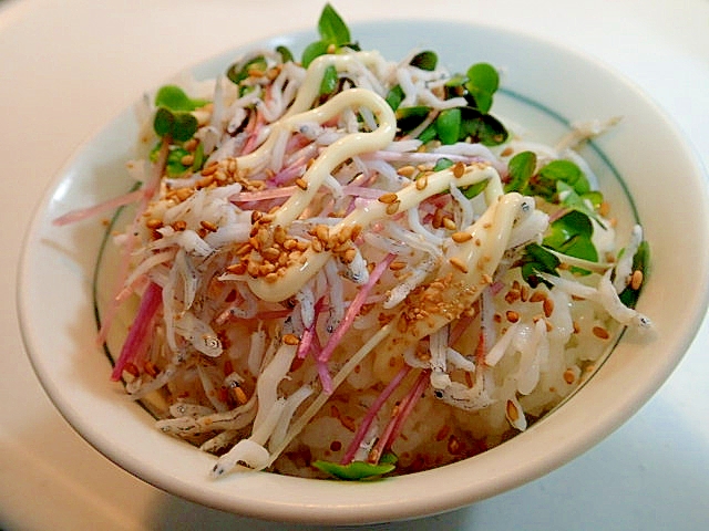 紅かいわれ大根と釜揚げしらすと金胡麻のご飯