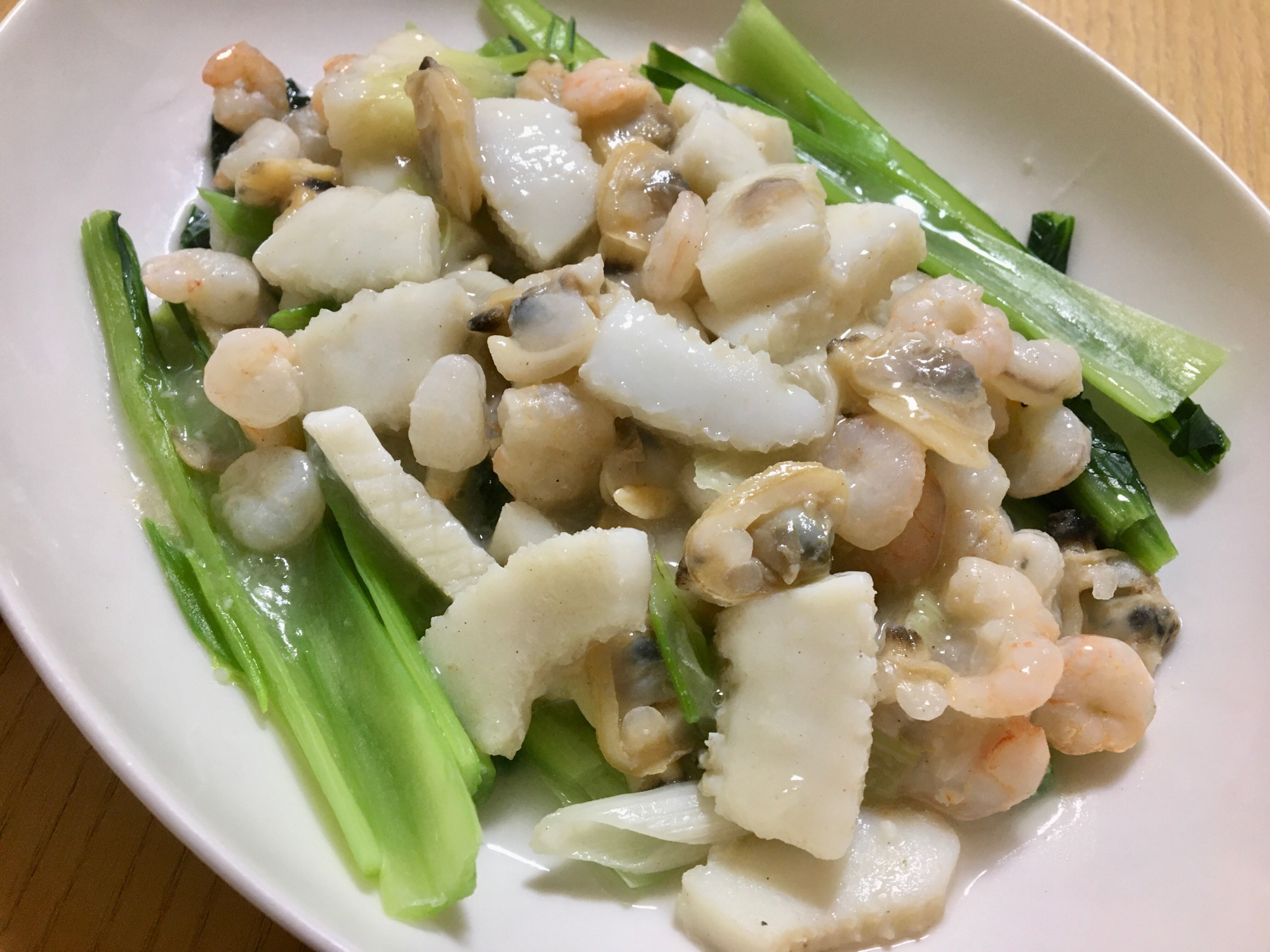 シーフードミックスで簡単!シーフード小松菜あんかけ