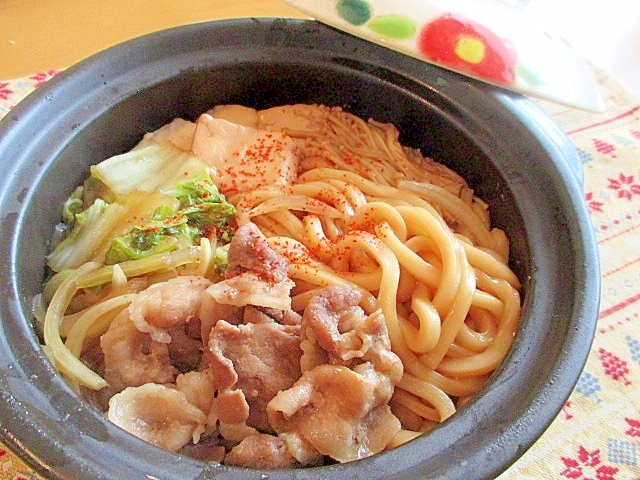 鍋焼き豚すきやきうどん♪