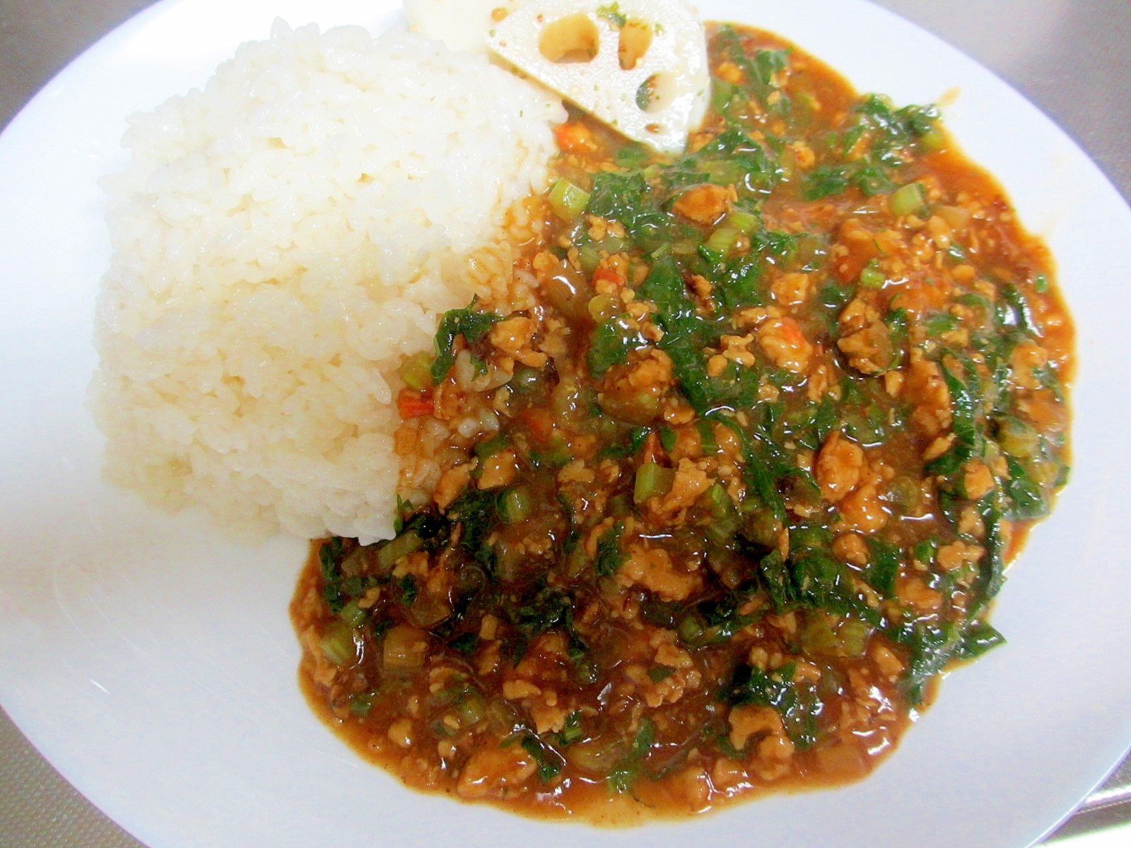 大根葉とひき肉の和風受カレー