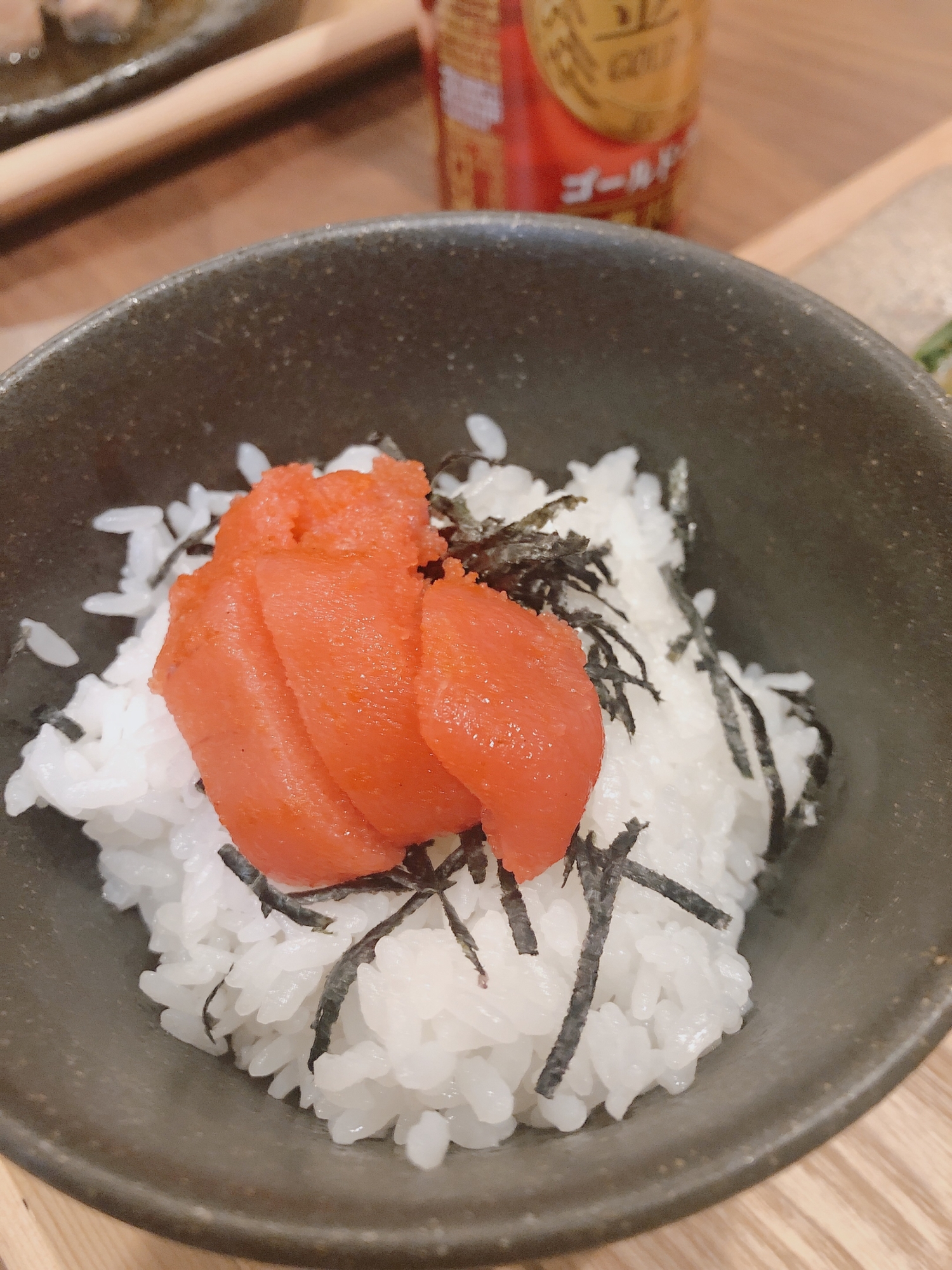 明太子丼ー！ごま油を少々〜