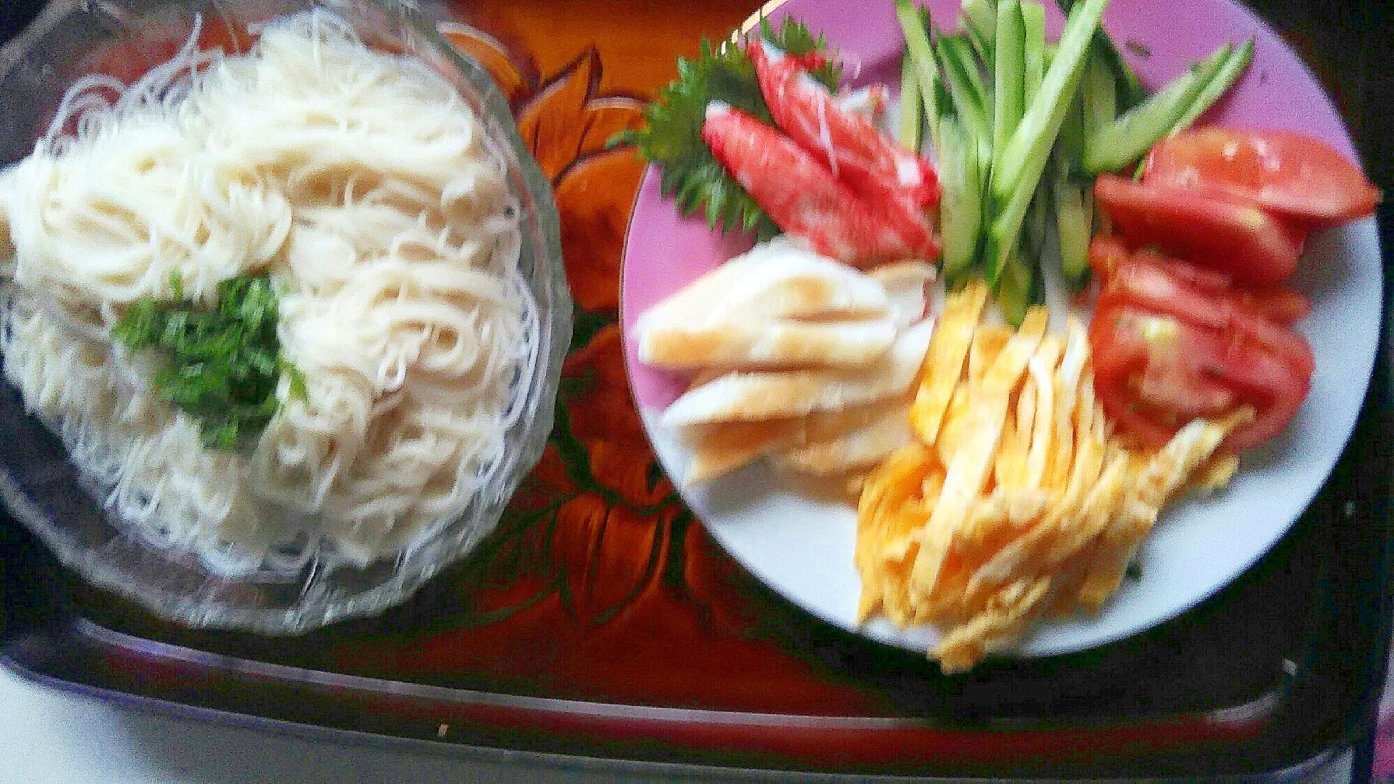 カニかま笹かま金糸卵の素麺プレート